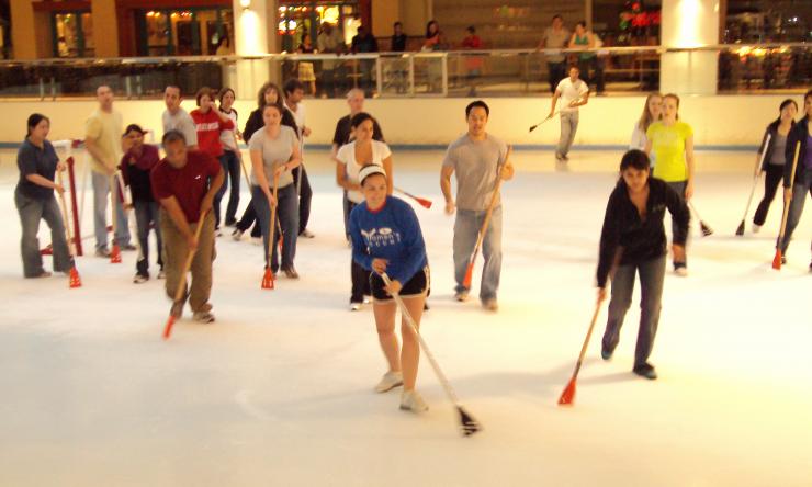 Pediatric residents playing broom ball