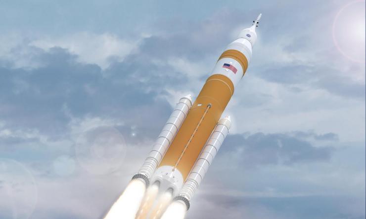 NASA’s Evolved SLS Block 1B Crew Rocket In Flight