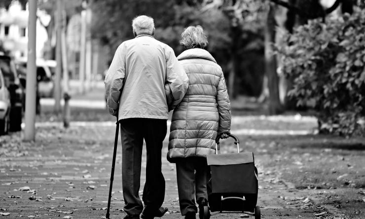 Elderly couple on a walk