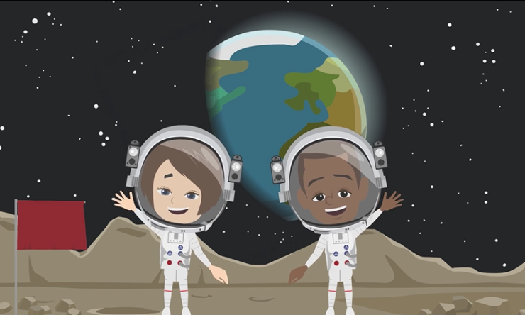 Sally and Neil on the moon