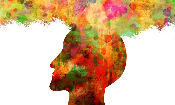 Silhouette of a head made up of different colors