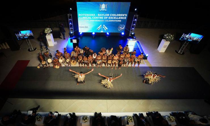 Batswana dancers perform as leaders from the Government of Botswana, Baylor College of Medicine and Texas Children’s Hospital and Bristol Myers Squibb celebrate the 20th anniversary of the Botswana-Baylor Children’s Clinical Centre of Excellence.