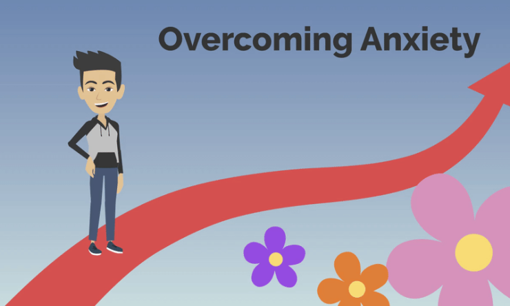 Teen Sally walking next to the words Overcoming Anxiety