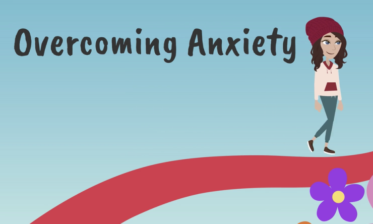 Teen Sally walking next to the words Overcoming Anxiety