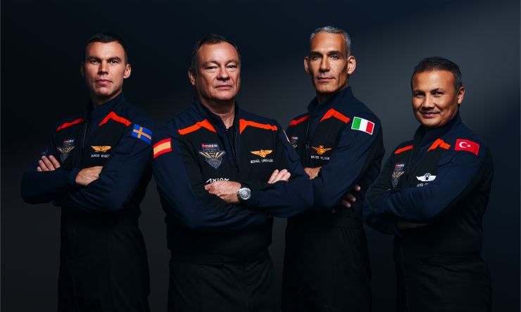 The crew of Axiom Mission 3, from left to right: Axiom Space’s chief astronaut and former NASA astronaut Michael López-Alegría will serve as commander. Italian Air Force Col. Walter Villadei will serve as pilot. The two mission specialists are Alper Gezeravci of Turkey and ESA (European Space Agency) project astronaut Marcus Wandt of Sweden. Credit: Axiom Space
