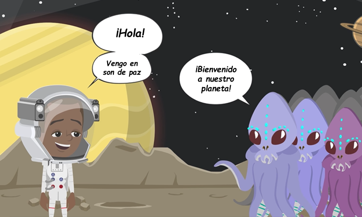 Neil hablando con un extraterrestre en la luna.