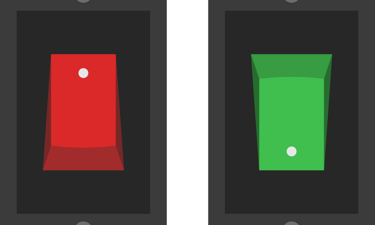 Drawing of a red and green switch to symbolize on and off