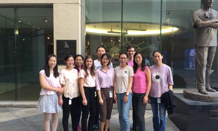 Members of the Cheng Lab dressed in pink in honor of breast cancer awareness month.