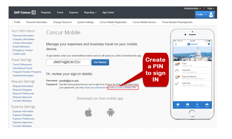 SAP Concur Mobile App Setup_Create PIN REV