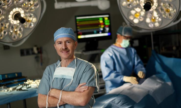 Joseph Lamelas, M.D., heart valve surgeon in the operating room.