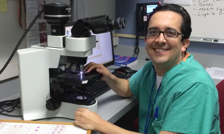 Pediatric Pathology fellow previewing cases for the day.