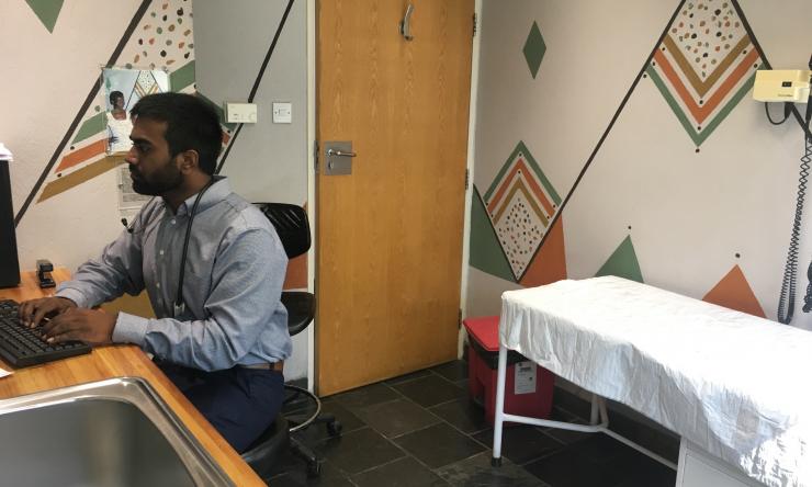 A medical student at a clinic in Botswana. Botswana is a Baylor International Pediatrics AIDS Initiative (BIPAI) site available for Baylor College of Medicine students interested in doing an international pediatric clinical elective